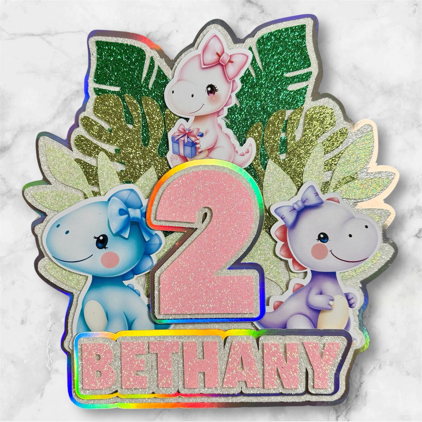 Pastel Dino Card Cake Topper