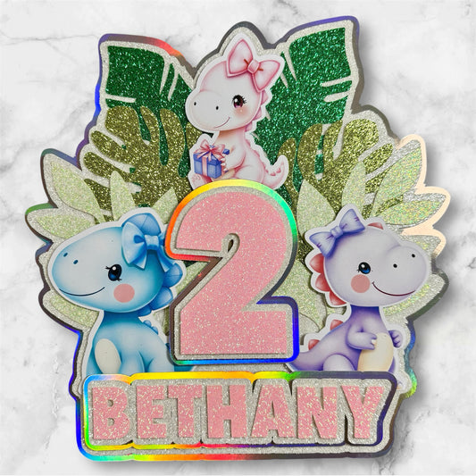 Pastel Dino Card Cake Topper