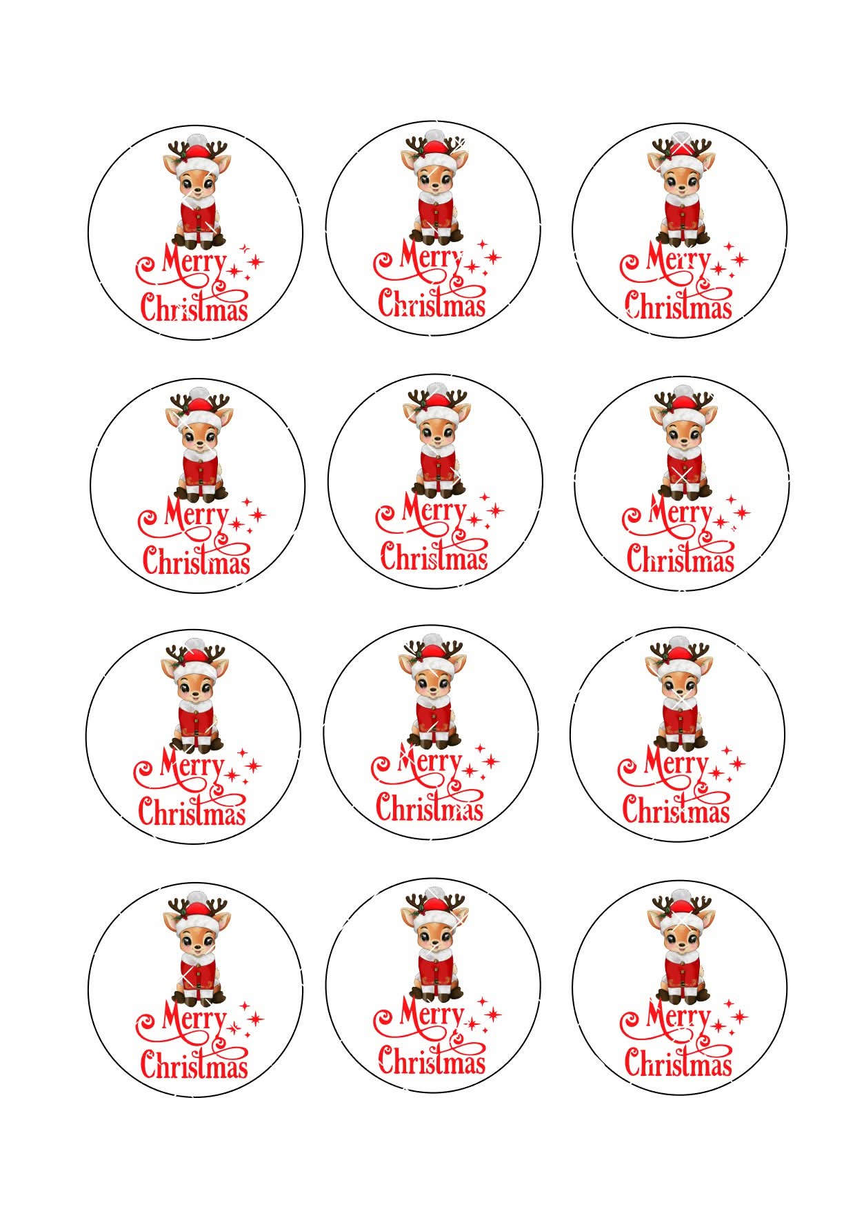 Merry Christmas Reindeer Icing Sheet Cupcake Toppers