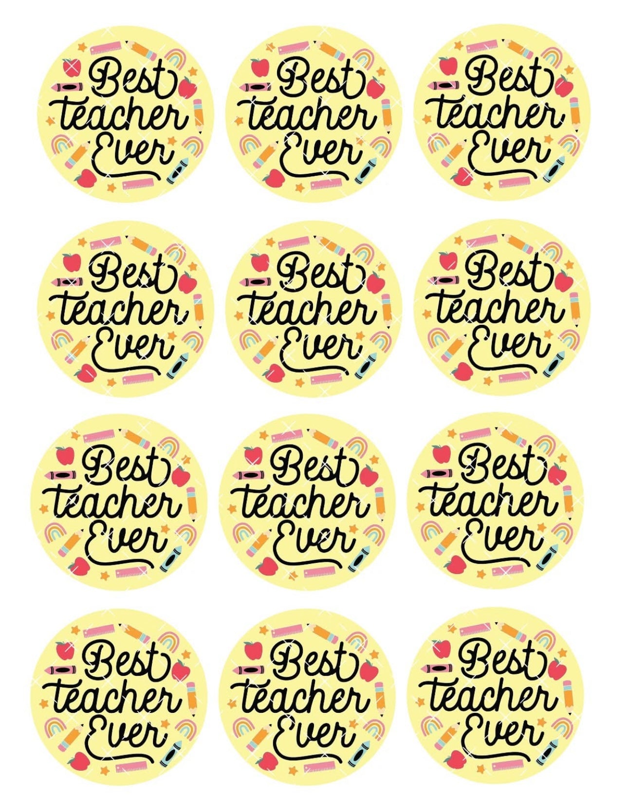 Best Teacher Ever Pencil Icing Sheet Cupcake Toppers
