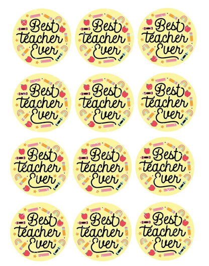 Best Teacher Ever Pencil Icing Sheet Cupcake Toppers