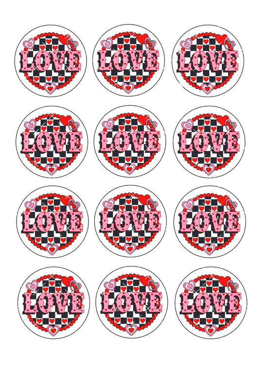 Checkerboard Love Icing Sheet Cupcake Toppers