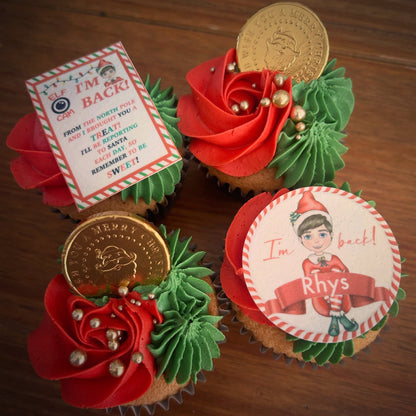 Elf Cam I'm Back Rectangle Cupcake Toppers Icing Sheet