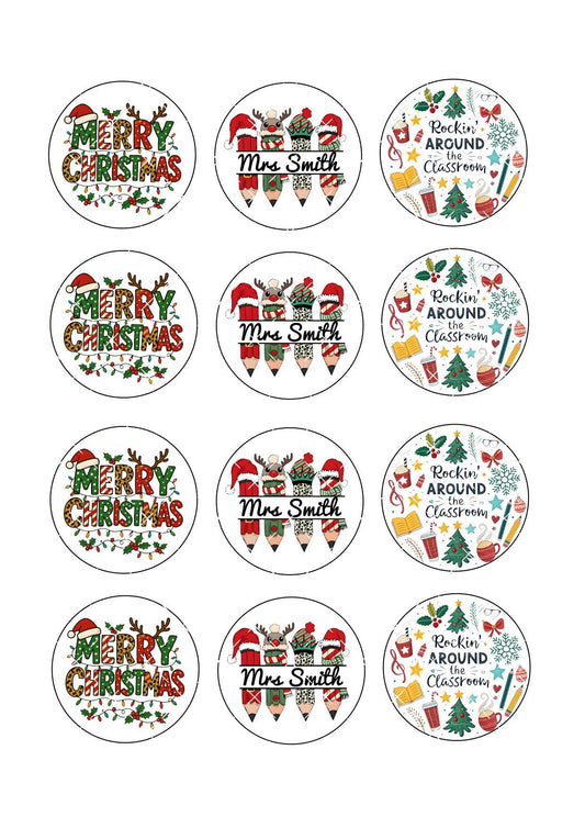 Christmas Teacher Set Cupcake Toppers Icing Sheet