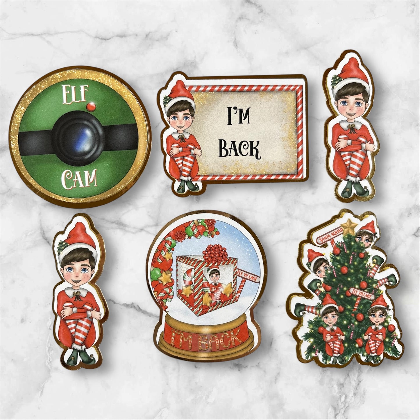 Elf I’m back Card Cupcake Topper Set