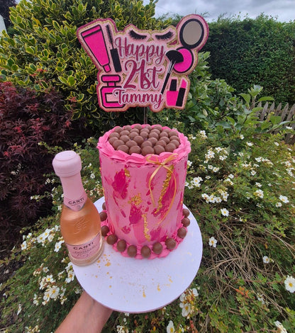 Pink Make-up Glitter Card Cake Topper