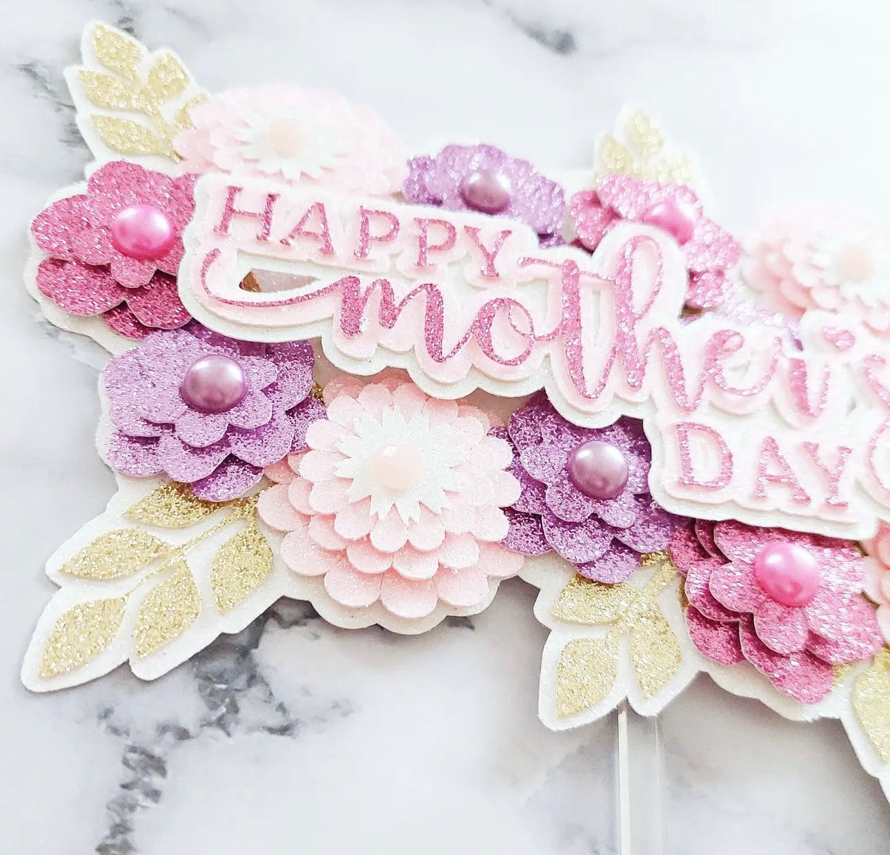 Mother’s Day Floral Glitter Card Cake Topper