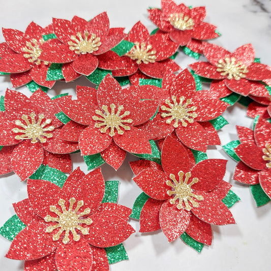 Poinsettia Glitter Card Cupcake Toppers