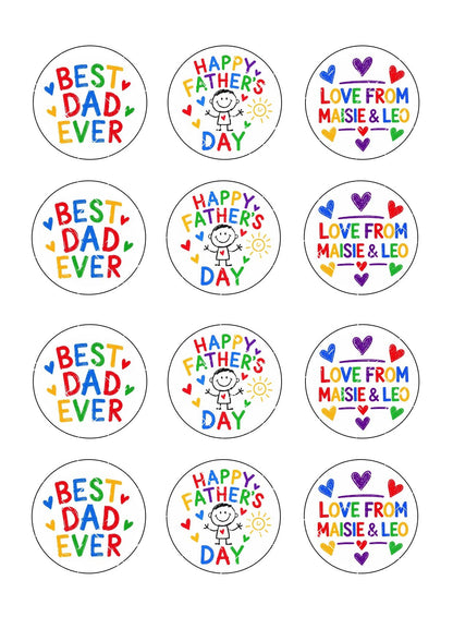 Rainbow Personalised Father’s Day Icing Sheet Cupcake Toppers