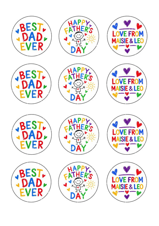 Rainbow Personalised Father’s Day Icing Sheet Cupcake Toppers