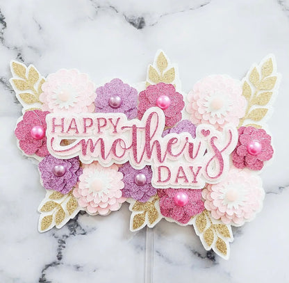 Mother’s Day Floral Glitter Card Cake Topper