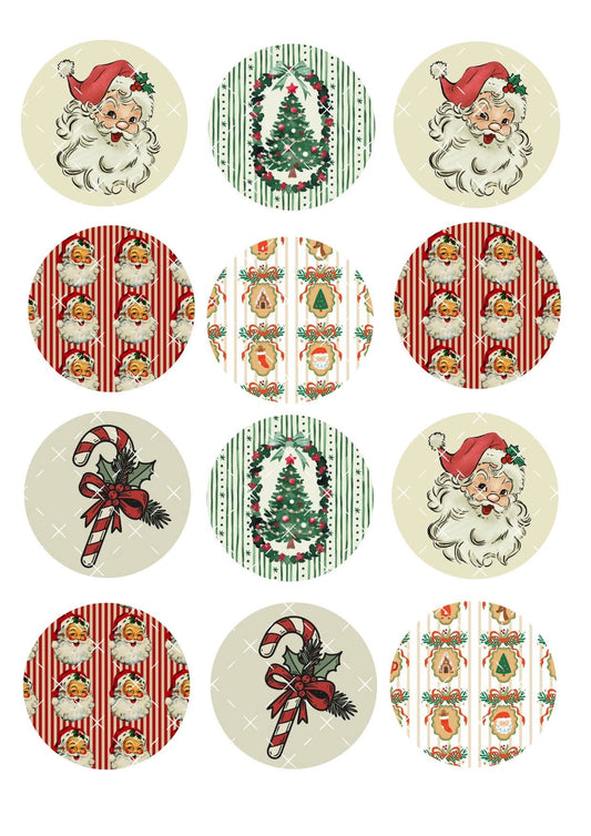 Vintage Christmas #3 Cupcake Toppers Icing Sheet