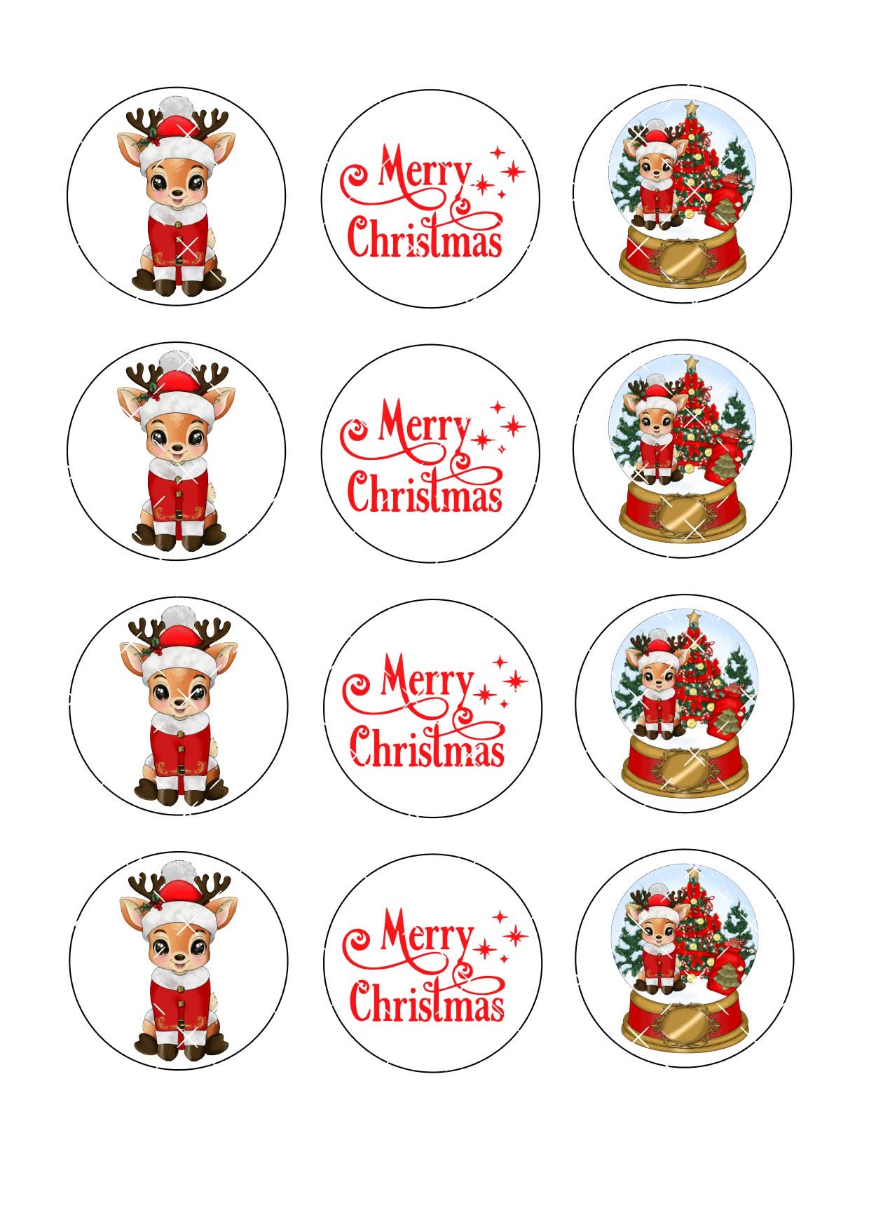 Christmas Reindeer Icing Sheet Cupcake Toppers