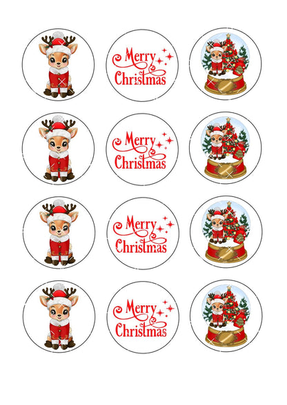Christmas Reindeer Icing Sheet Cupcake Toppers