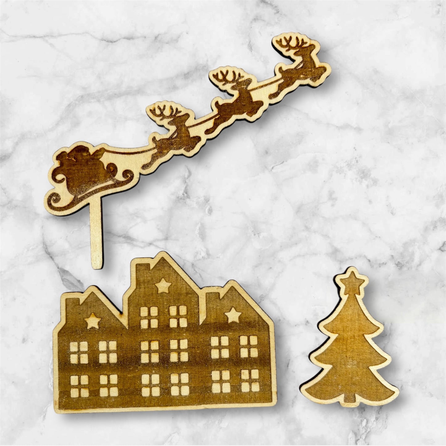 Santa Village Wooden Cake Topper Set