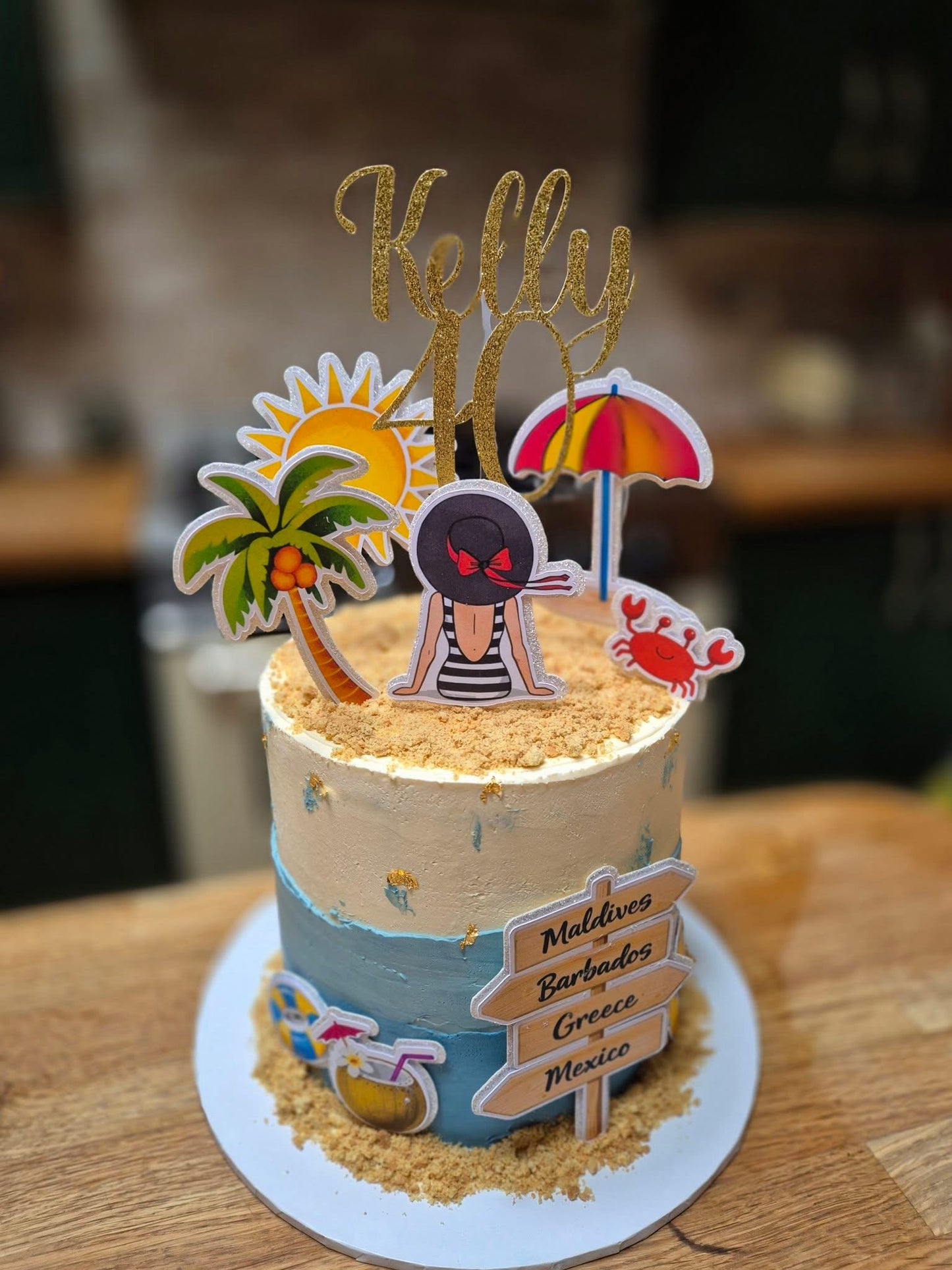 Beach Holiday Glitter Card Cake Topper Set