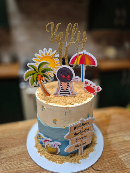Beach Holiday Glitter Card Cake Topper Set