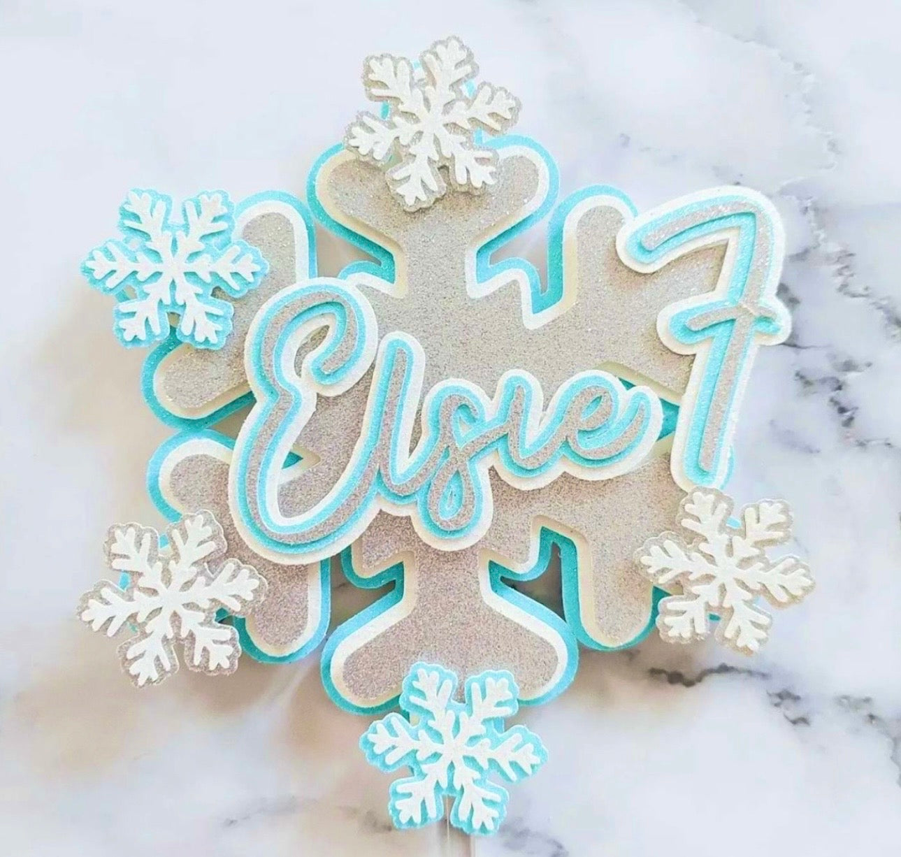 Snowflake Ice Queen Glitter Card Cake Topper