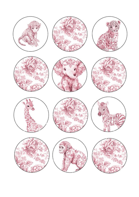 Chinoiserie Pink Safari Icing Sheet Cupcake Toppers