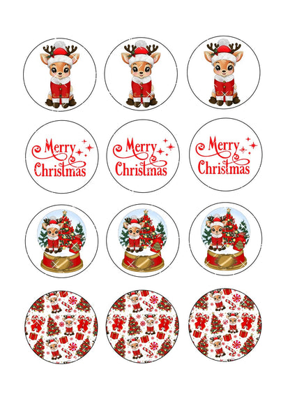 Christmas Reindeer Icing Sheet Cupcake Toppers