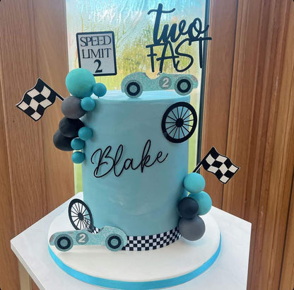 Vintage Race Car Two Fast, Fast One Card Cake Topper