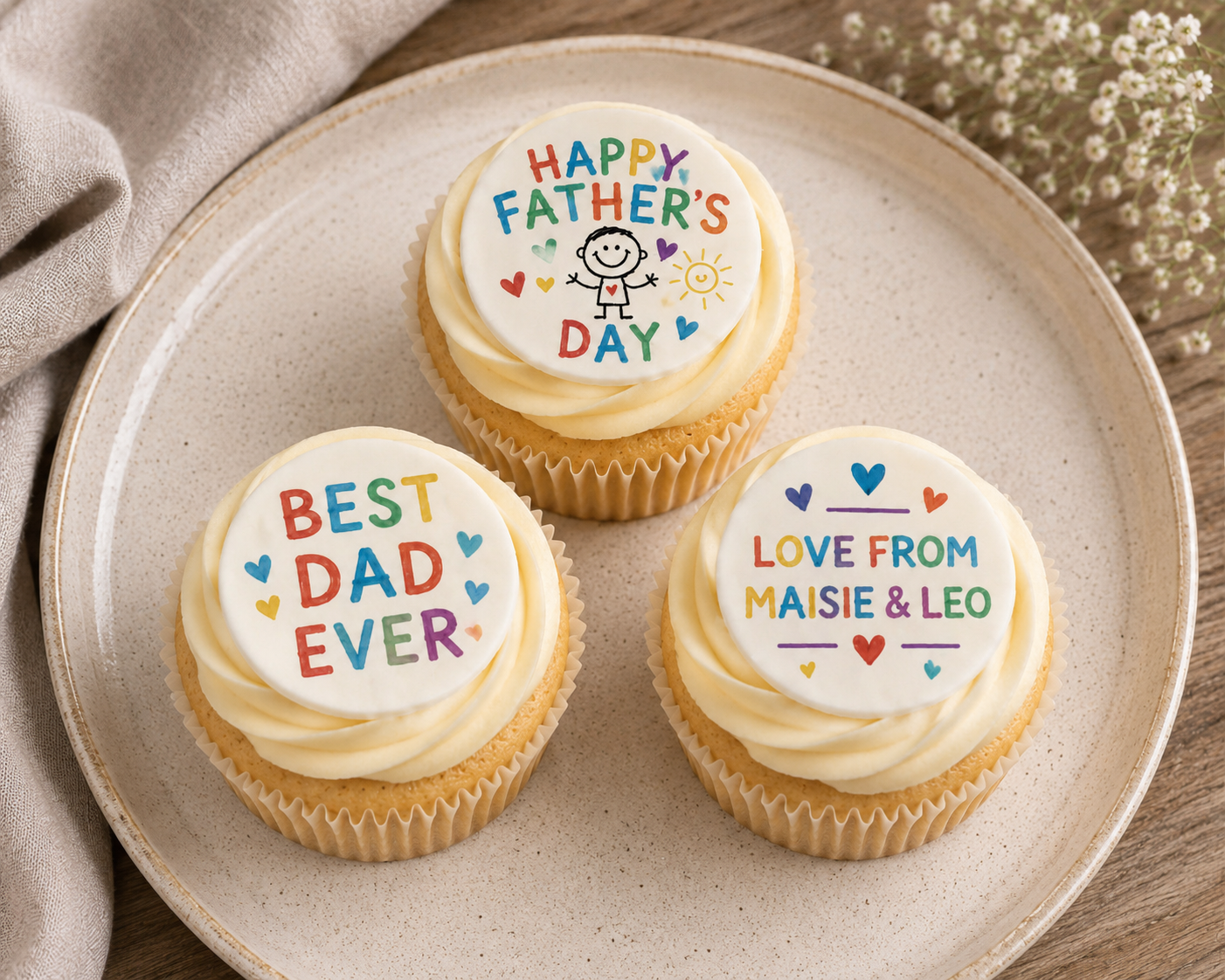 Rainbow Personalised Father’s Day Icing Sheet Cupcake Toppers