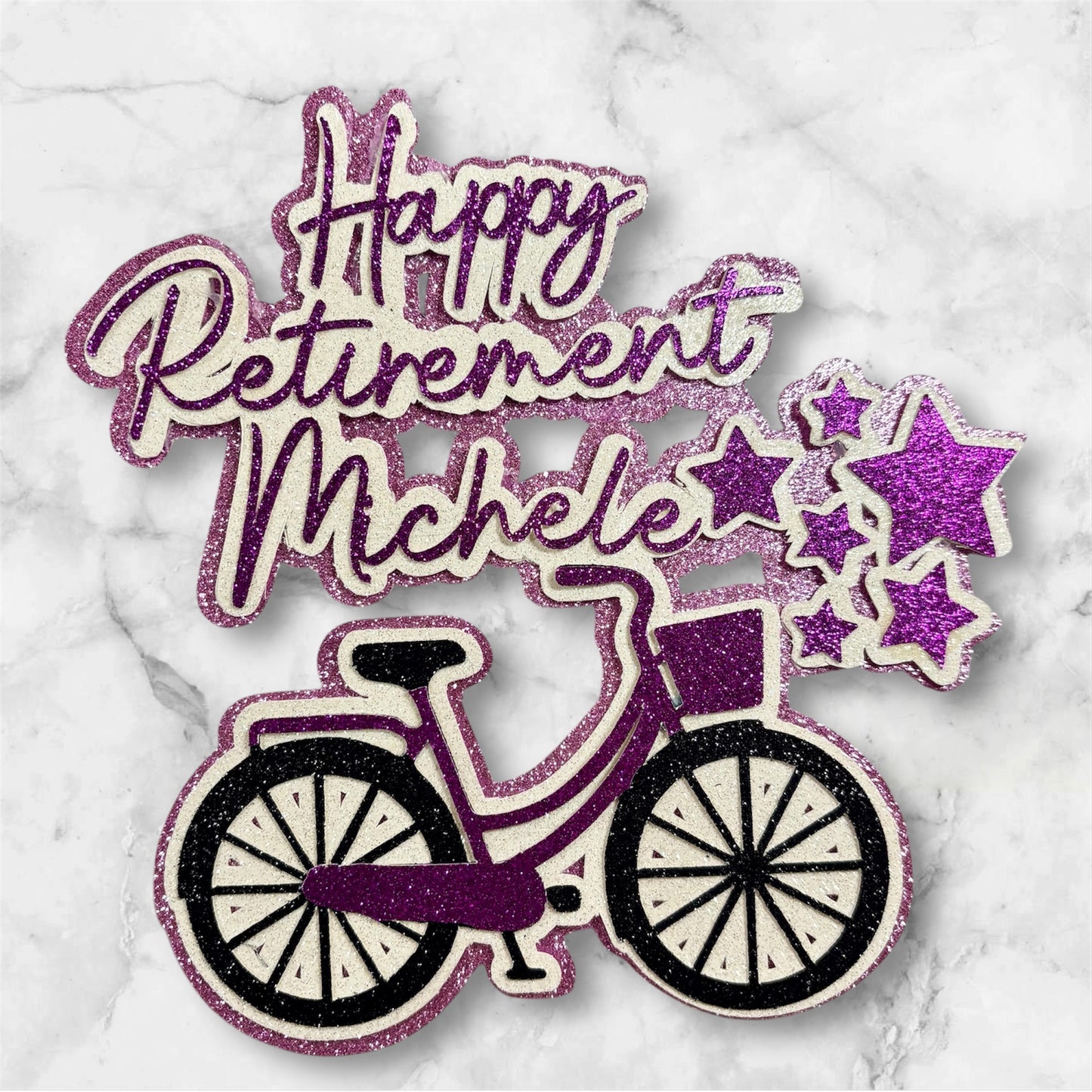 Bicycle Glitter Card Cake Topper, Birthday, Retirement