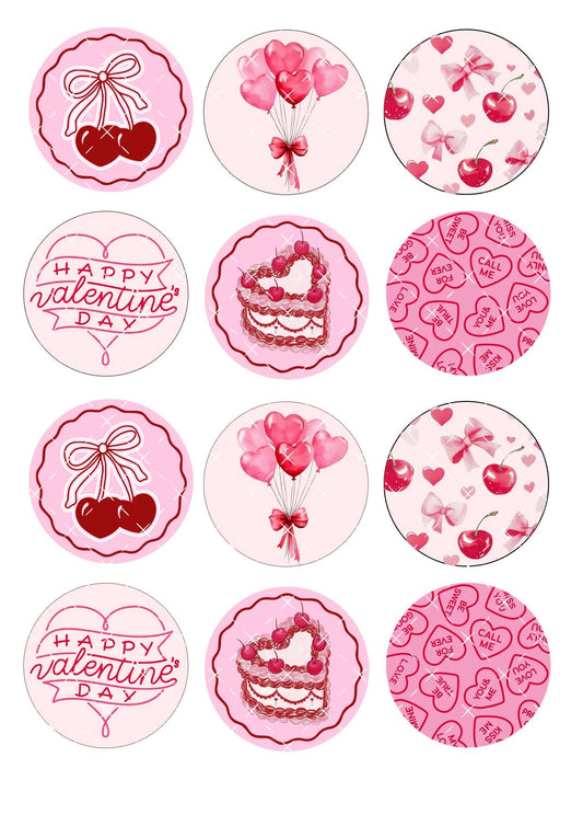 Cherry Cake Valentines Icing Sheet Cupcake Toppers