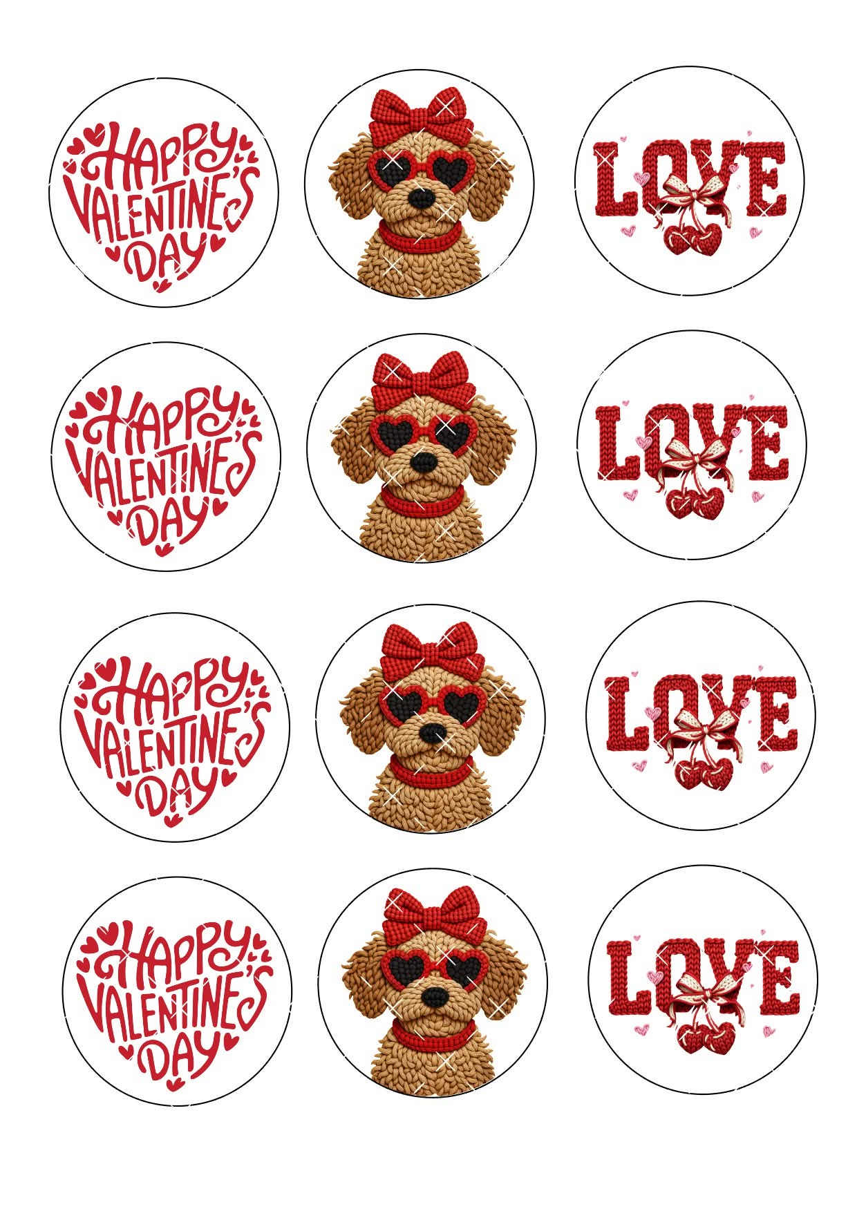Valentines Love Puppy Icing Sheet Cupcake Toppers