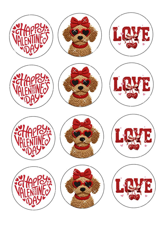 Valentines Love Puppy Icing Sheet Cupcake Toppers