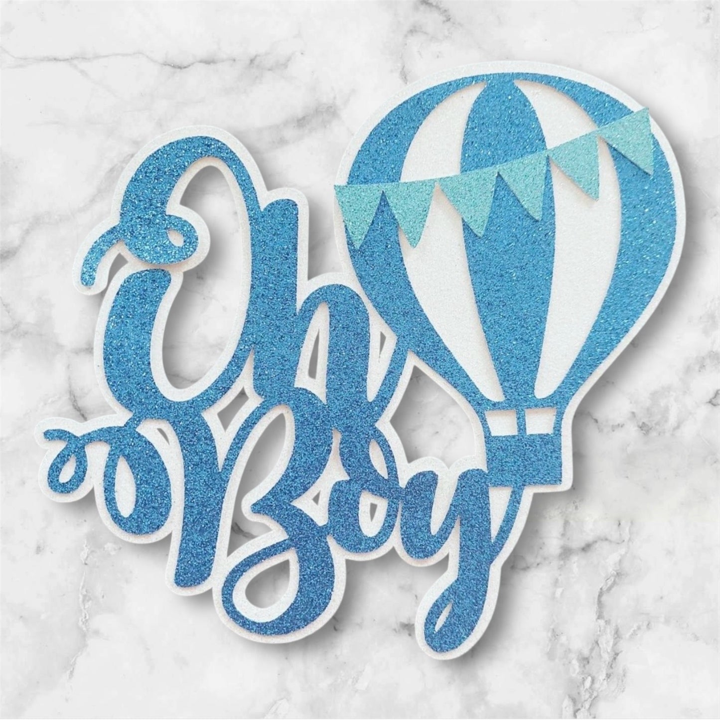 Oh Boy Hot Air Balloon Glitter Card Cake Topper