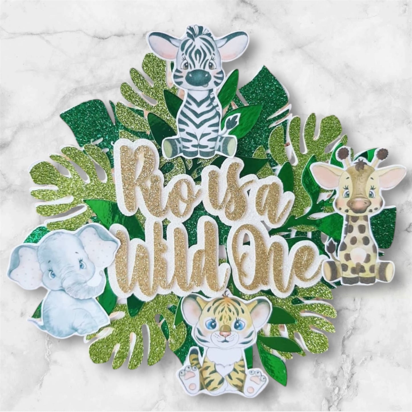Wild One Animal Glitter Card Cake Topper