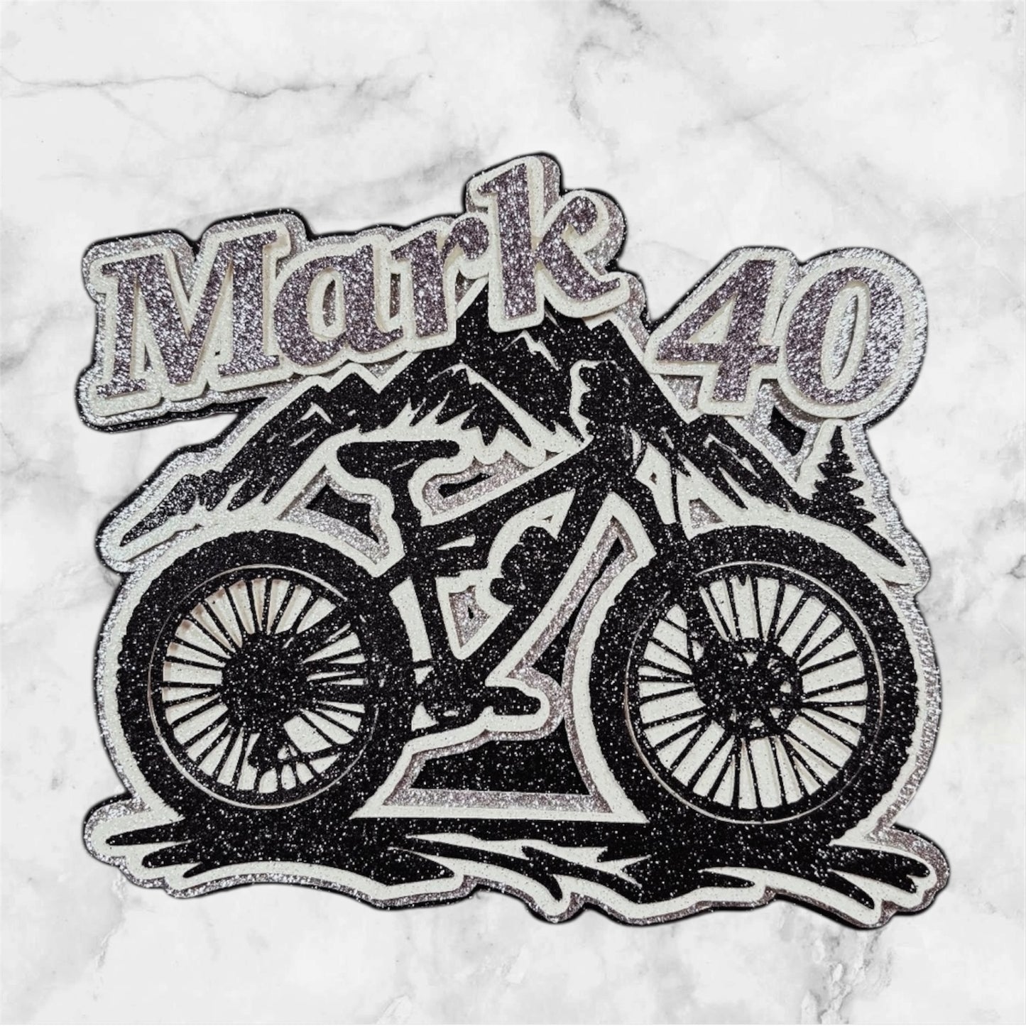 Mountain Bike Glitter Card Cake Topper