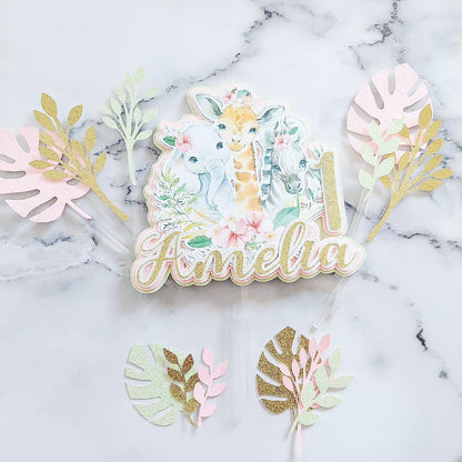 Pink Safari Glitter Card Cake Topper