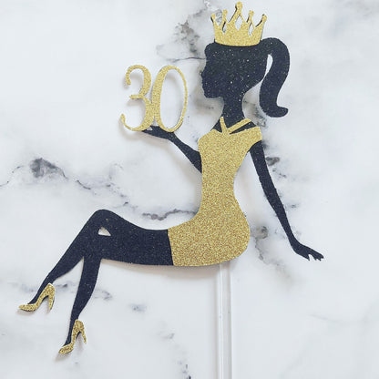 Silhouette Lady Glitter Card Cake Topper