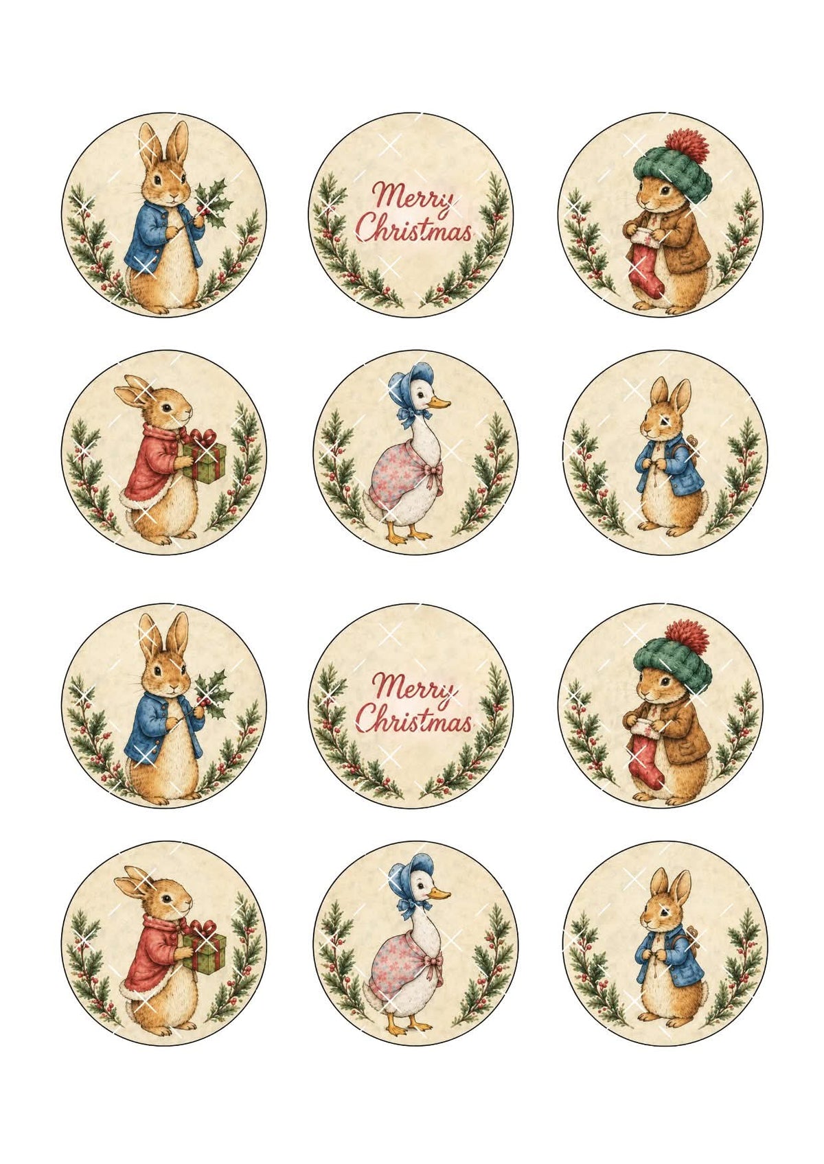 Christmas Rabbit Cupcake Toppers Icing Sheet