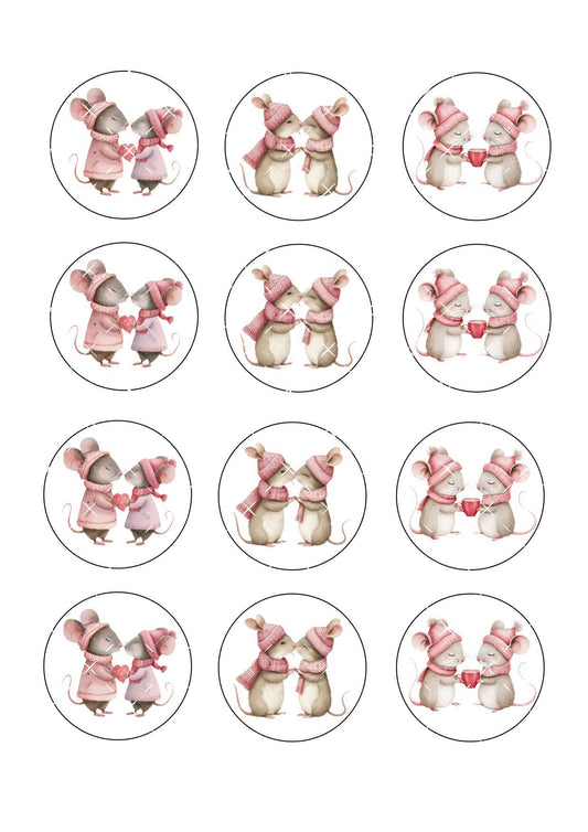 Valentines Mice Icing Sheet Cupcake Toppers