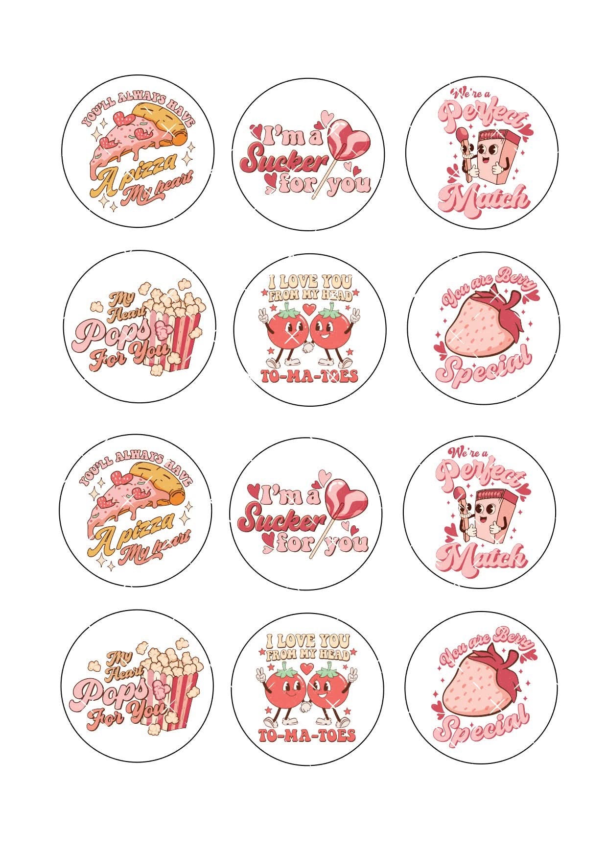 Valentines Retro Pun Icing Sheet Cupcake Toppers