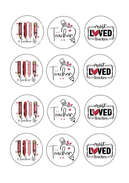 Valentines Teacher Icing Sheet Cupcake Toppers