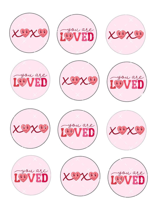 You Are Loved Valentines Icing Sheet Cupcake Toppers