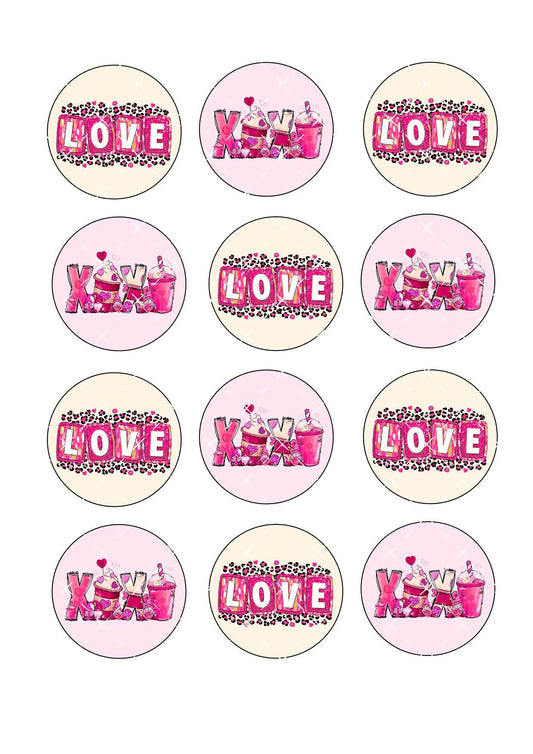 XOXO Valentines Icing Sheet Cupcake Toppers