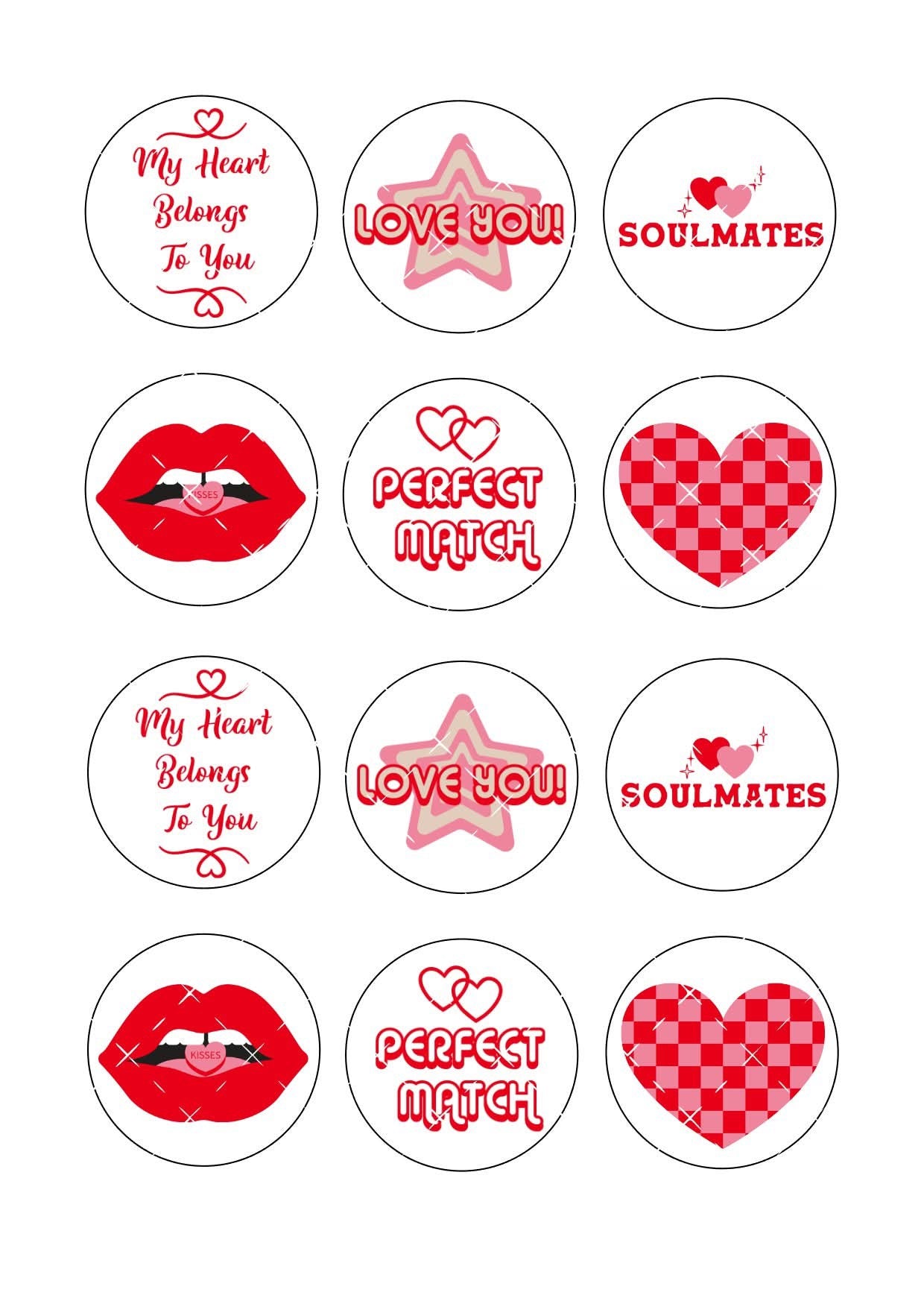 Valentine Retro #1 Icing Sheet Cupcake Toppers