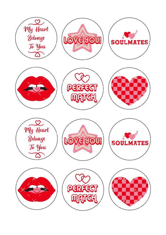 Valentine Retro #1 Icing Sheet Cupcake Toppers