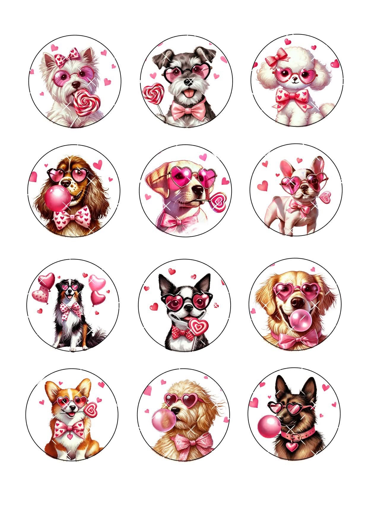 Valentine Dogs Icing Sheet Cupcake Toppers