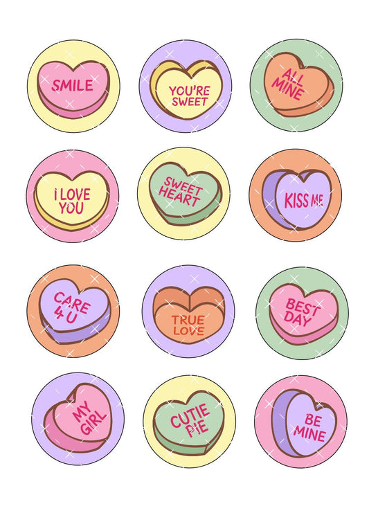 Love Hearts #3 Valentines Icing Sheet Cupcake Toppers