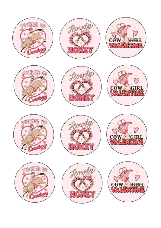 Cowboy Valentines Icing Sheet Cupcake Toppers