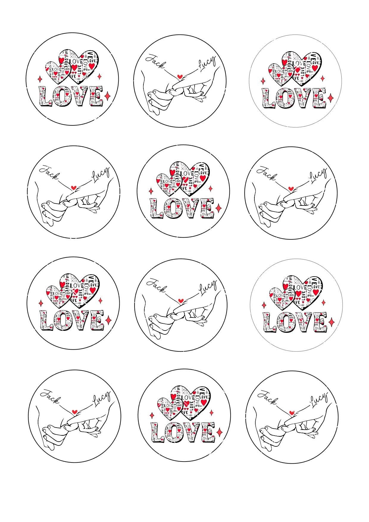 Personalised Hands Valentines Icing Sheet Cupcake Toppers