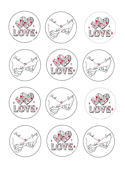 Personalised Hands Valentines Icing Sheet Cupcake Toppers