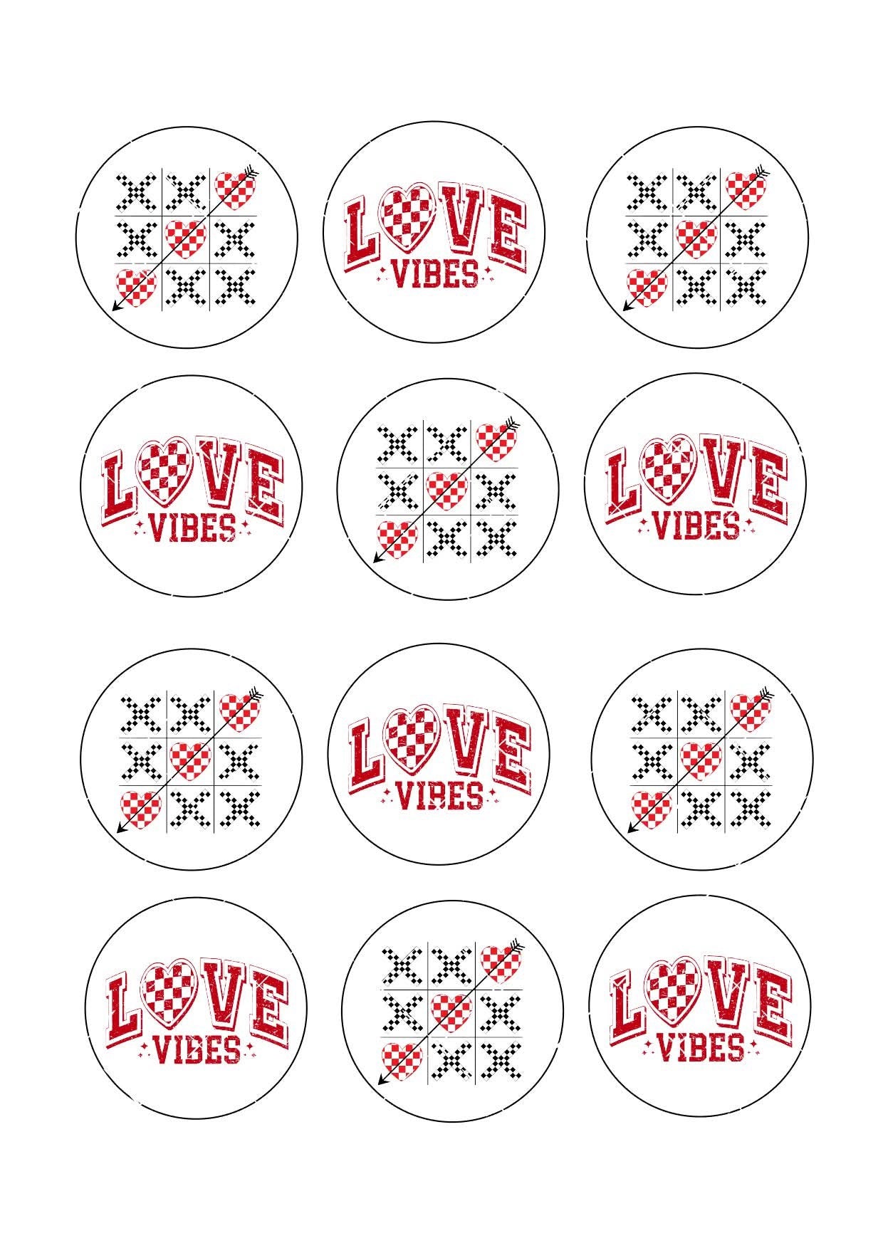 Love Vibes Valentines Icing Sheet Cupcake Toppers