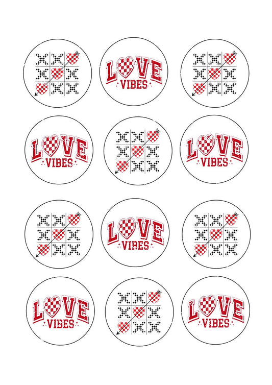 Love Vibes Valentines Icing Sheet Cupcake Toppers